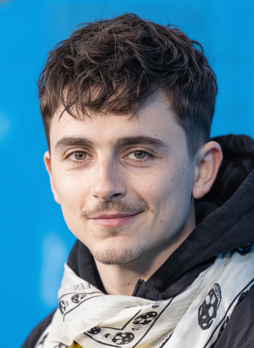 AI-generated image of Timothée Chalamet with a short textured crop and tapered sides